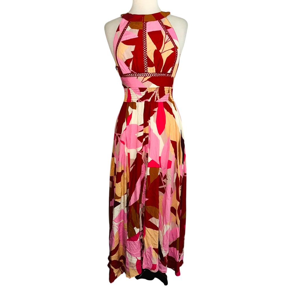 WB4 Abel The Label XS Dress Abstract Print Sleeveless Maxi Smocked Casual